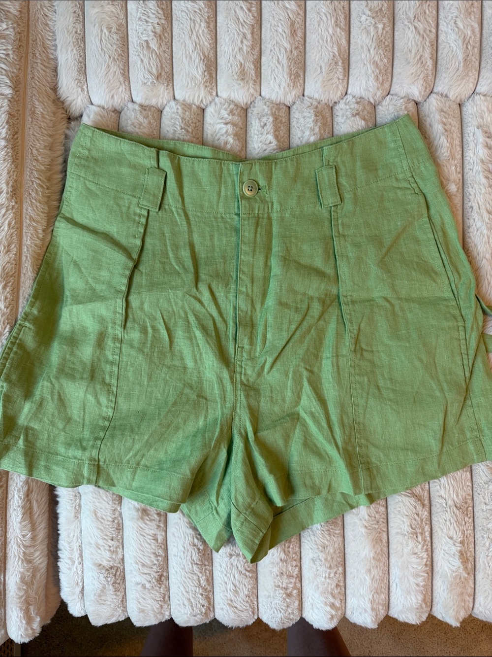 NWT Madewell Women's Green Linen High-Rise Tie Front Belt Bag Shorts Size 6